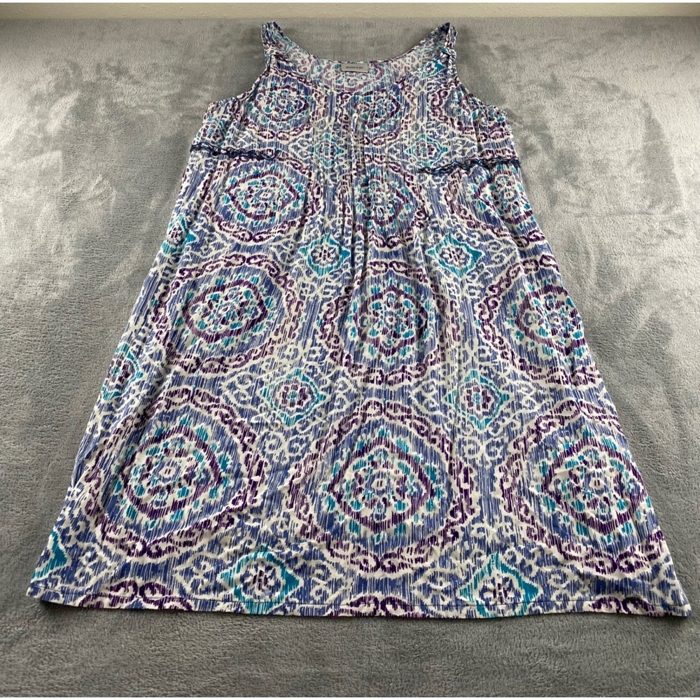 Avenue Womens 20 Plus Size Purple Teal Medallion Ikat Pleated Ruffle Tank Top